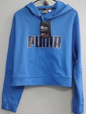 NWT Puma Women's Bright Blue Logo Hoodie Running Training Size Large